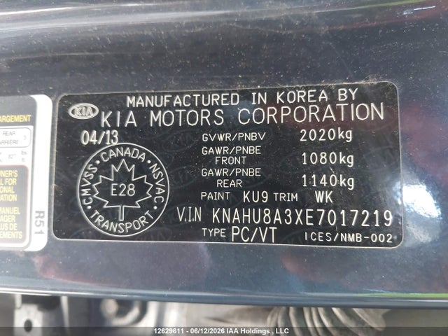 12629611 :رقم المزاد ، KNAHU8A3XE7017219 vin ، 2014 Kia Rondo مزاد بيع