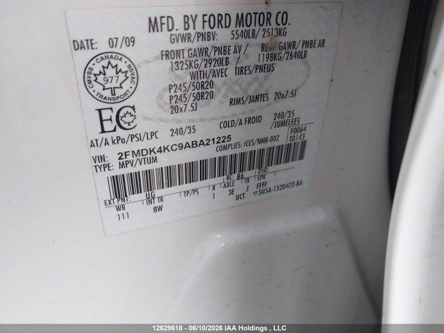 Продаж на аукціоні авто 2010 Ford Edge, vin: 2FMDK4KC9ABA21225, номер лоту: 12629618
