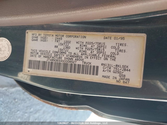 12629627 :رقم المزاد ، JT4RN36S4S0008527 vin ، 1995 Toyota 4runner Sr5 مزاد بيع