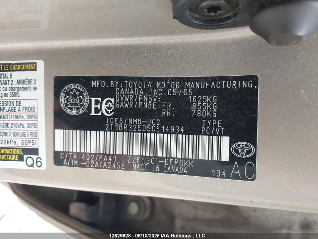 Aukcja sprzedaży 2005 Toyota Corolla Ce/le/sport, vin: 2T1BR32E05C914934, numer aukcji: 12629628