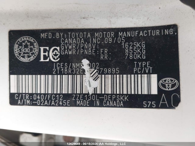 Продаж на аукціоні авто 2006 Toyota Corolla Ce/le/s, vin: 2T1BR32E36C579895, номер лоту: 12629649