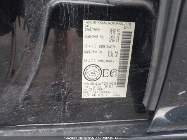 2018 Nissan Frontier მანქანა იყიდება აუქციონზე, vin: 1N6AD0FV8JN729490, აუქციონის ნომერი: 12629651