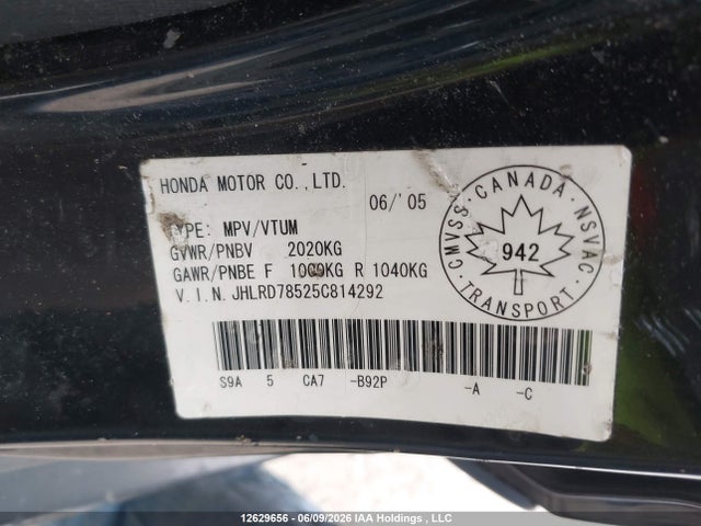 Aukcja sprzedaży 2005 Honda Cr-v Lx, vin: JHLRD78525C814292, numer aukcji: 12629656