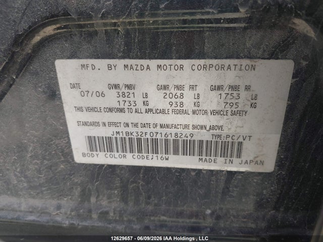 2007 Mazda Mazda3 I Sport მანქანა იყიდება აუქციონზე, vin: JM1BK32F071618249, აუქციონის ნომერი: 12629657