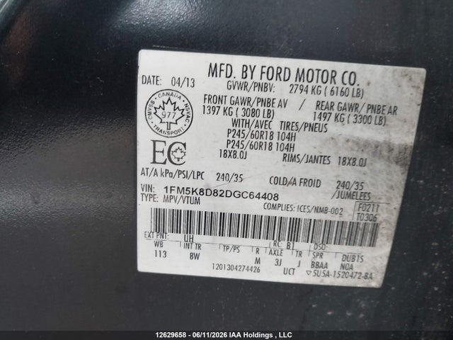 Продаж на аукціоні авто 2013 Ford Explorer, vin: 1FM5K8D82DGC64408, номер лоту: 12629658