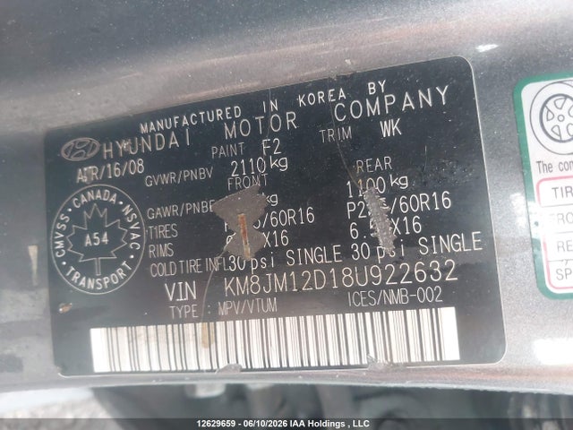 Aukcja sprzedaży 2008 Hyundai Tucson Gl V6/limited, vin: KM8JM12D18U922632, numer aukcji: 12629659