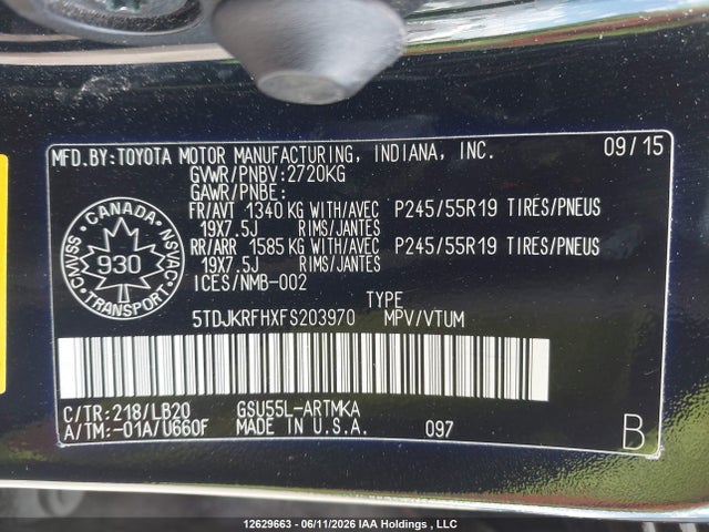 5TDJKRFHXFS203970 Toyota Highlander Xle
