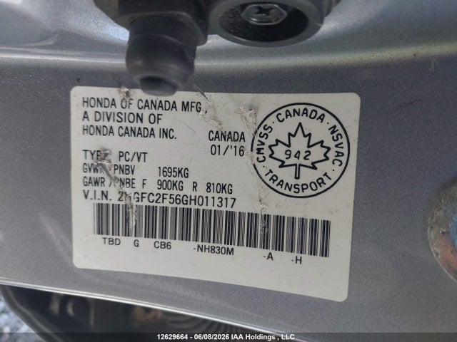 Продаж на аукціоні авто 2016 Honda Civic Lx, vin: 2HGFC2F56GH011317, номер лоту: 12629664