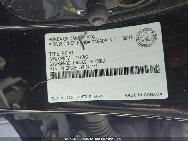 2HGFC2F77KH040111 Honda CIVIC EX