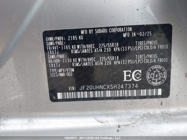 Продажа на аукционе авто 2025 Subaru Crosstrek Limited, vin: JF2GUHNCXSH247374, номер лота: 12629672