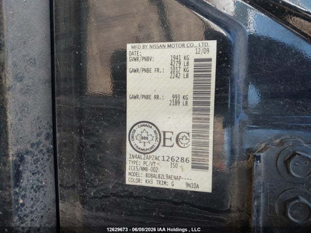 Aukcja sprzedaży 2010 Nissan Altima, vin: 1N4AL2AP2AC126286, numer aukcji: 12629673