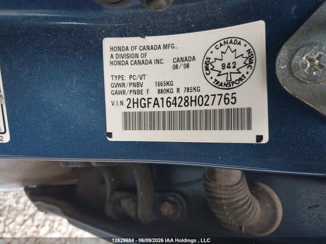 12629684 :رقم المزاد ، 2HGFA16428H027765 vin ، 2008 Honda Civic Sdn مزاد بيع