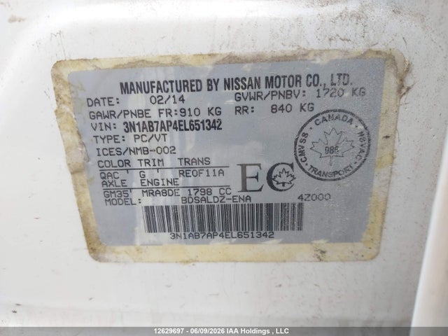 Aukcja sprzedaży 2014 Nissan Sentra 1.8 S/1.8 Sl/1.8 Sr/1.8 Sv, vin: 3N1AB7AP4EL651342, numer aukcji: 12629697