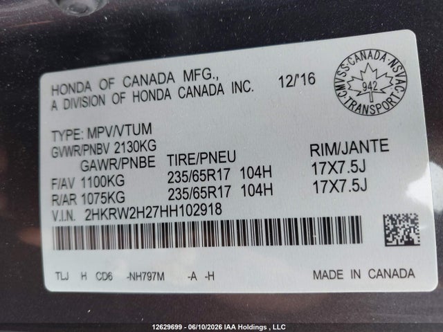 Honda CR-V 2017 2HKRW2H27HH102918 Image 18