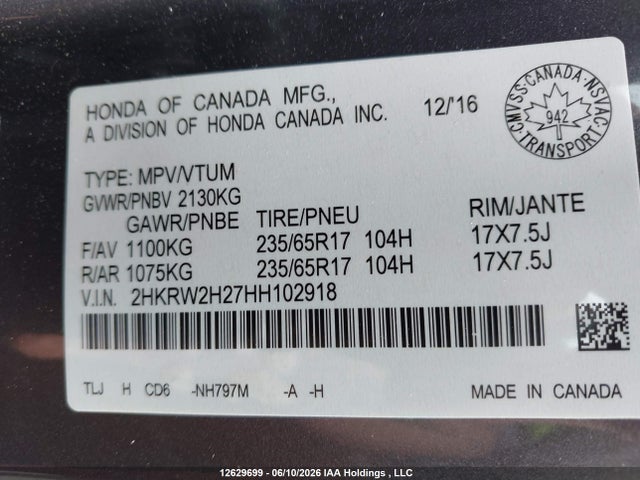 Honda CR-V 2017 2HKRW2H27HH102918 Image 9