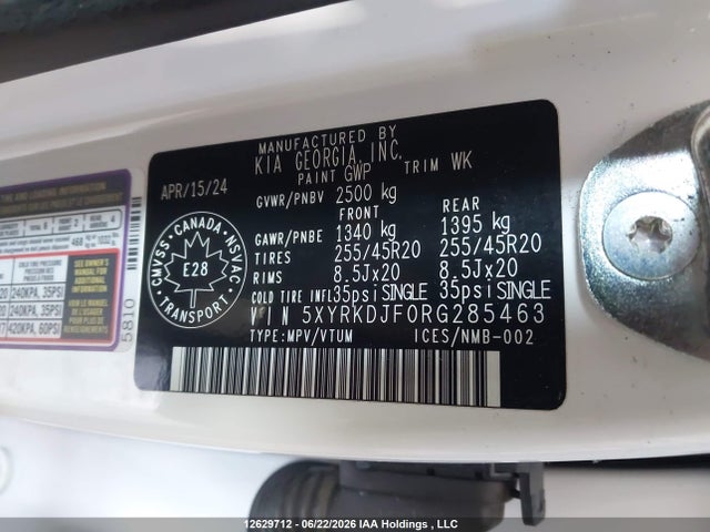 2024 Kia Sorento Sx/x-line Sx Prestige/x-pro Sx Prestige მანქანა იყიდება აუქციონზე, vin: 5XYRKDJF0RG285463, აუქციონის ნომერი: 12629712