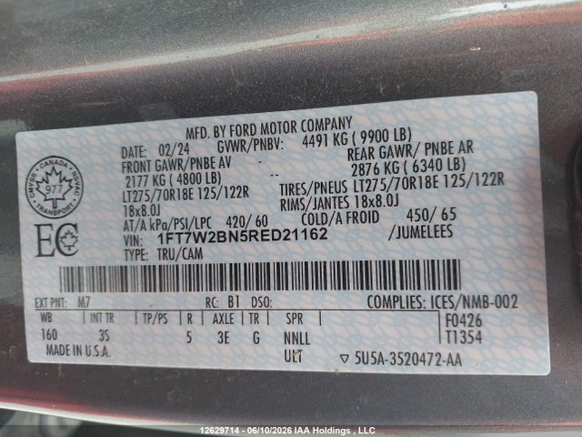 Продаж на аукціоні авто 2024 Ford F250 Super Duty, vin: 1FT7W2BN5RED21162, номер лоту: 12629714