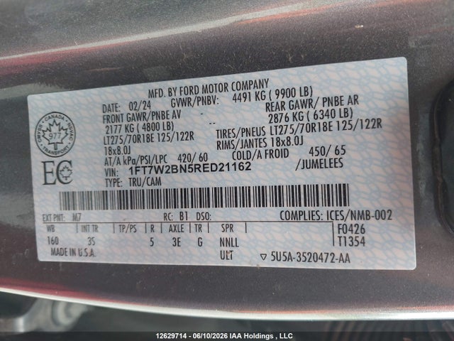 Продаж на аукціоні авто 2024 Ford F250 Super Duty, vin: 1FT7W2BN5RED21162, номер лоту: 12629714