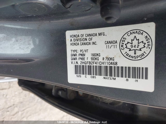 Продажа на аукционе авто 2012 Honda Civic, vin: 2HGFB2F41CH110468, номер лота: 12629722