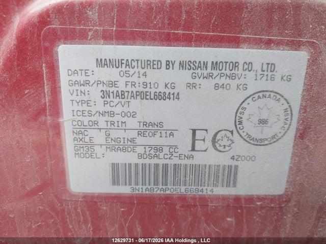 Nissan Sentra 2014 3N1AB7AP0EL668414 Image 9