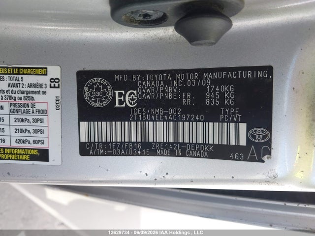 2010 Toyota Corolla S/le/xle მანქანა იყიდება აუქციონზე, vin: 2T1BU4EE4AC197240, აუქციონის ნომერი: 12629734