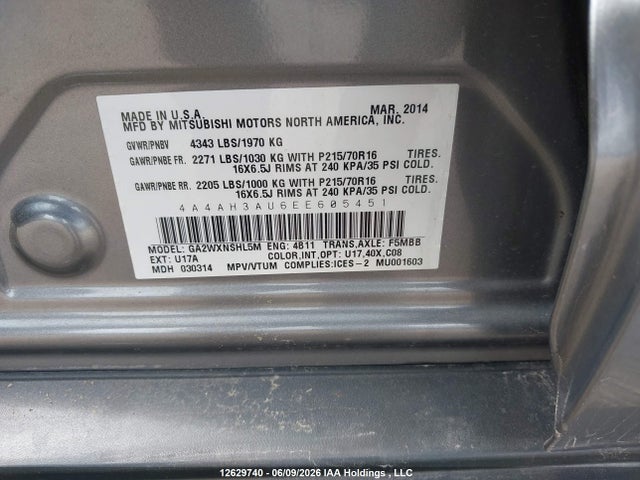 Продаж на аукціоні авто 2014 Mitsubishi Rvr Se, vin: 4A4AH3AU6EE605451, номер лоту: 12629740