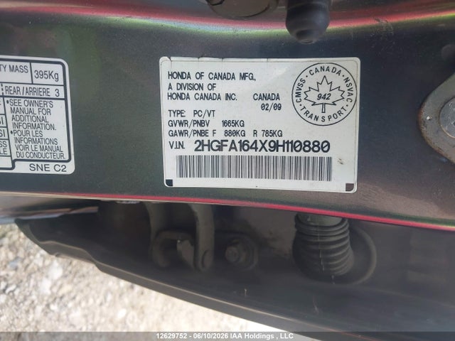 12629752 :رقم المزاد ، 2HGFA164X9H110880 vin ، 2009 Honda Civic Dx-g مزاد بيع