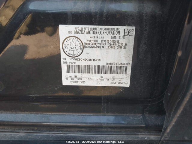 Продаж на аукціоні авто 2012 Mazda Mazda6 Gt-i4, vin: 1YVHZ8CH2C5M15718, номер лоту: 12629754