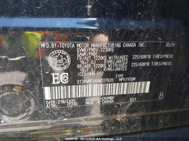 2T3RWRFV4RW227620 Toyota Rav4 Hybrid Xle