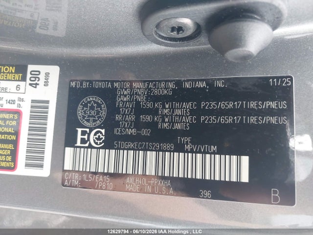 Продаж на аукціоні авто 2026 Toyota Sienna Xle Fwd 8-pass, vin: 5TDGRKEC7TS291889, номер лоту: 12629794