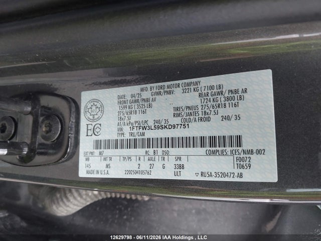 Ford F150 Xlt 2025 1FTFW3L59SKD97751 Image 9