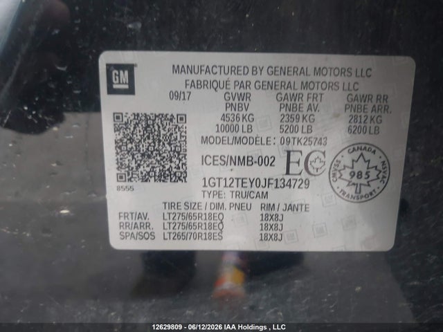 1GT12TEY0JF134729 GMC Sierra 2500hd Slt