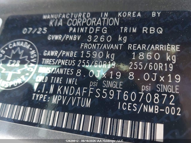 KNDAFFS59T6070872 KIA Ev9 Land Awd