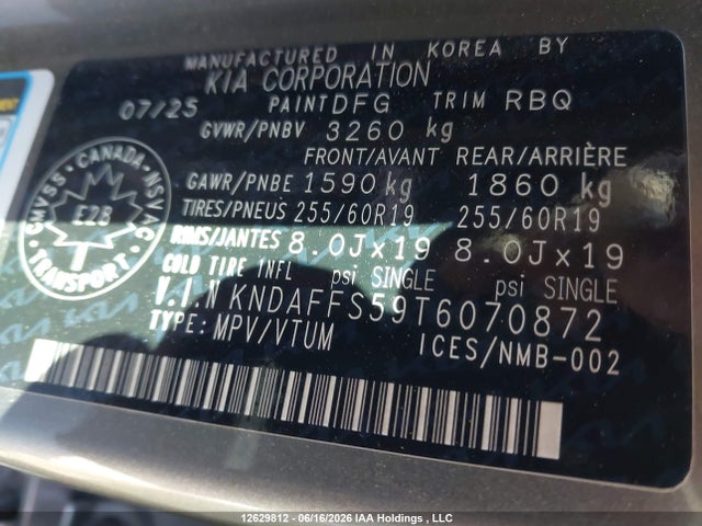 KNDAFFS59T6070872 KIA Ev9 Land Awd