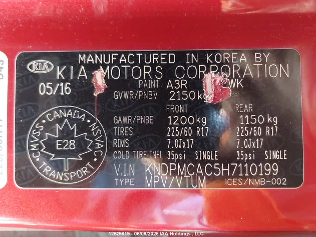 KNDPMCAC5H7110199 KIA Sportage Lx