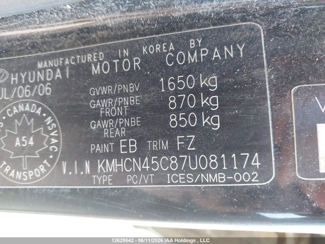 Продаж на аукціоні авто 2007 Hyundai Accent Gls, vin: KMHCN45C87U081174, номер лоту: 12629842