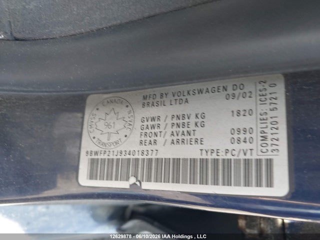 Aukcja sprzedaży 2003 Volkswagen Golf Gl Tdi, vin: 9BWFP21J934018377, numer aukcji: 12629878