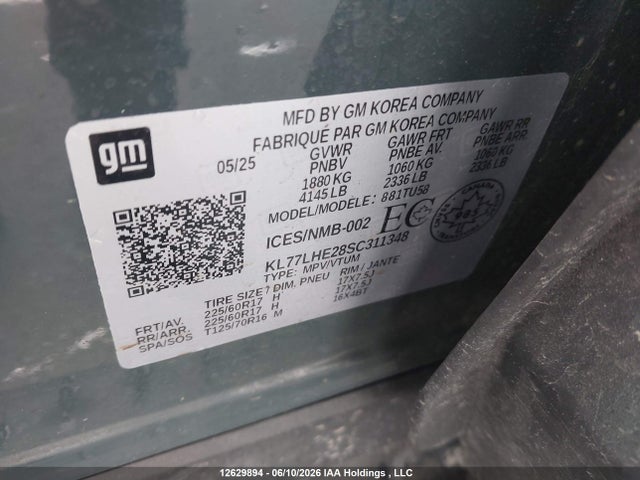 Aukcja sprzedaży 2025 Chevrolet Trax Lt Fwd, vin: KL77LHE28SC311348, numer aukcji: 12629894