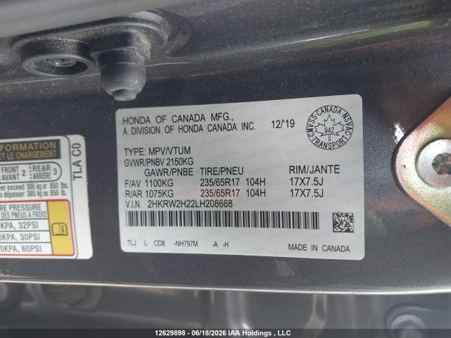 Honda CR-V LX 2020 2HKRW2H22LH208668 Image 9