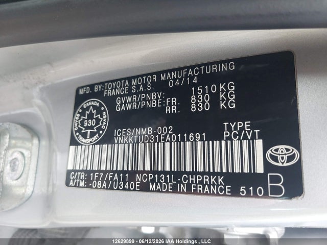 Продажа на аукционе авто 2014 Toyota Yaris Le, vin: VNKKTUD31EA011691, номер лота: 12629899