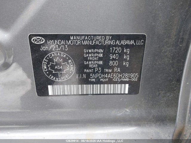 12629914 :رقم المزاد ، 5NPDH4AE6DH281905 vin ، 2013 Hyundai Elantra Gl مزاد بيع