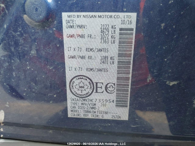 Продажа на аукционе авто 2017 Nissan Rogue S/sl Platinum/sv, vin: 5N1AT2MV2HC735954, номер лота: 12629920