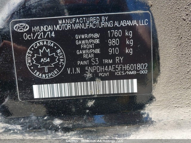 5NPDH4AE5FH601802 Hyundai Elantra