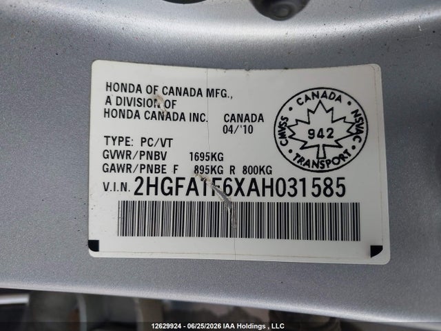 2010 Honda Civic მანქანა იყიდება აუქციონზე, vin: 2HGFA1F6XAH031585, აუქციონის ნომერი: 12629924