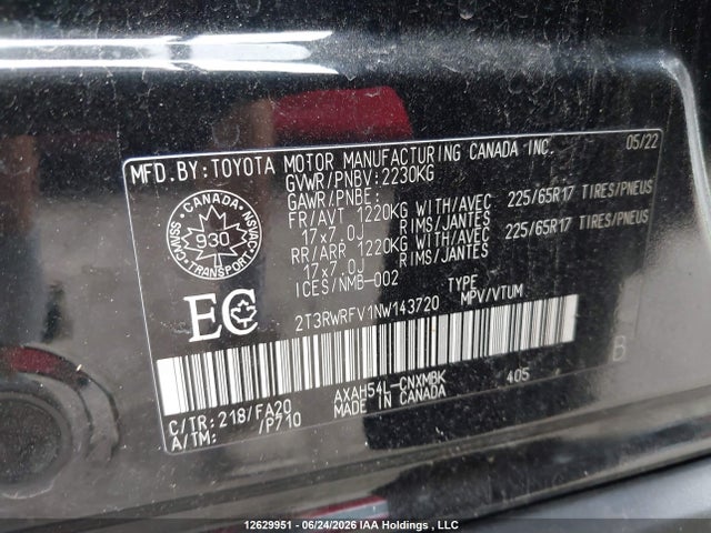 2022 Toyota Rav4 მანქანა იყიდება აუქციონზე, vin: 2T3RWRFV1NW143720, აუქციონის ნომერი: 12629951