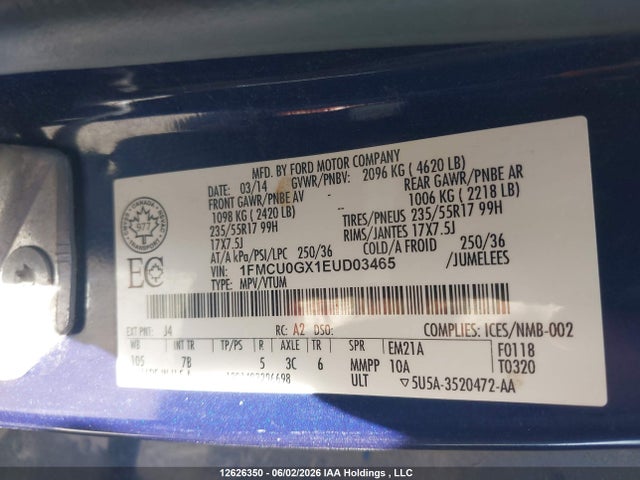 Продажа на аукционе авто 2014 Ford Escape Se, vin: 1FMCU0GX1EUD03465, номер лота: 12626350