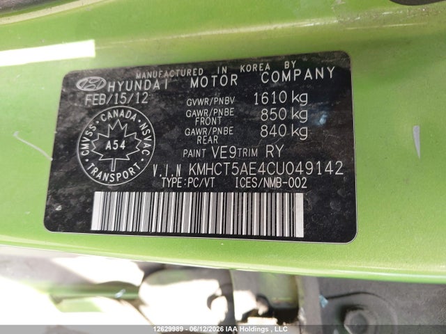 12629989 :رقم المزاد ، KMHCT5AE4CU049142 vin ، 2012 Hyundai Accent مزاد بيع