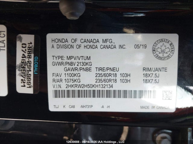 Honda CR-V EX 2019 2HKRW2H50KH132134 Image 9