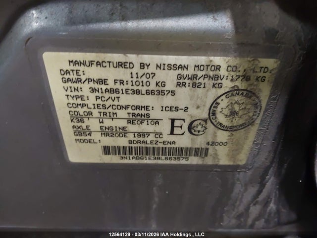Продажа на аукционе авто 2008 Nissan Sentra 2.0/2.0s/2.0sl, vin: 3N1AB61E38L663575, номер лота: 12564129