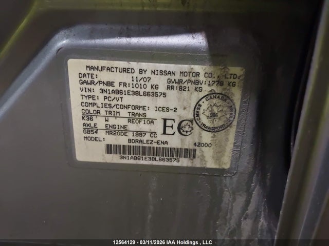 Продажа на аукционе авто 2008 Nissan Sentra 2.0/2.0s/2.0sl, vin: 3N1AB61E38L663575, номер лота: 12564129